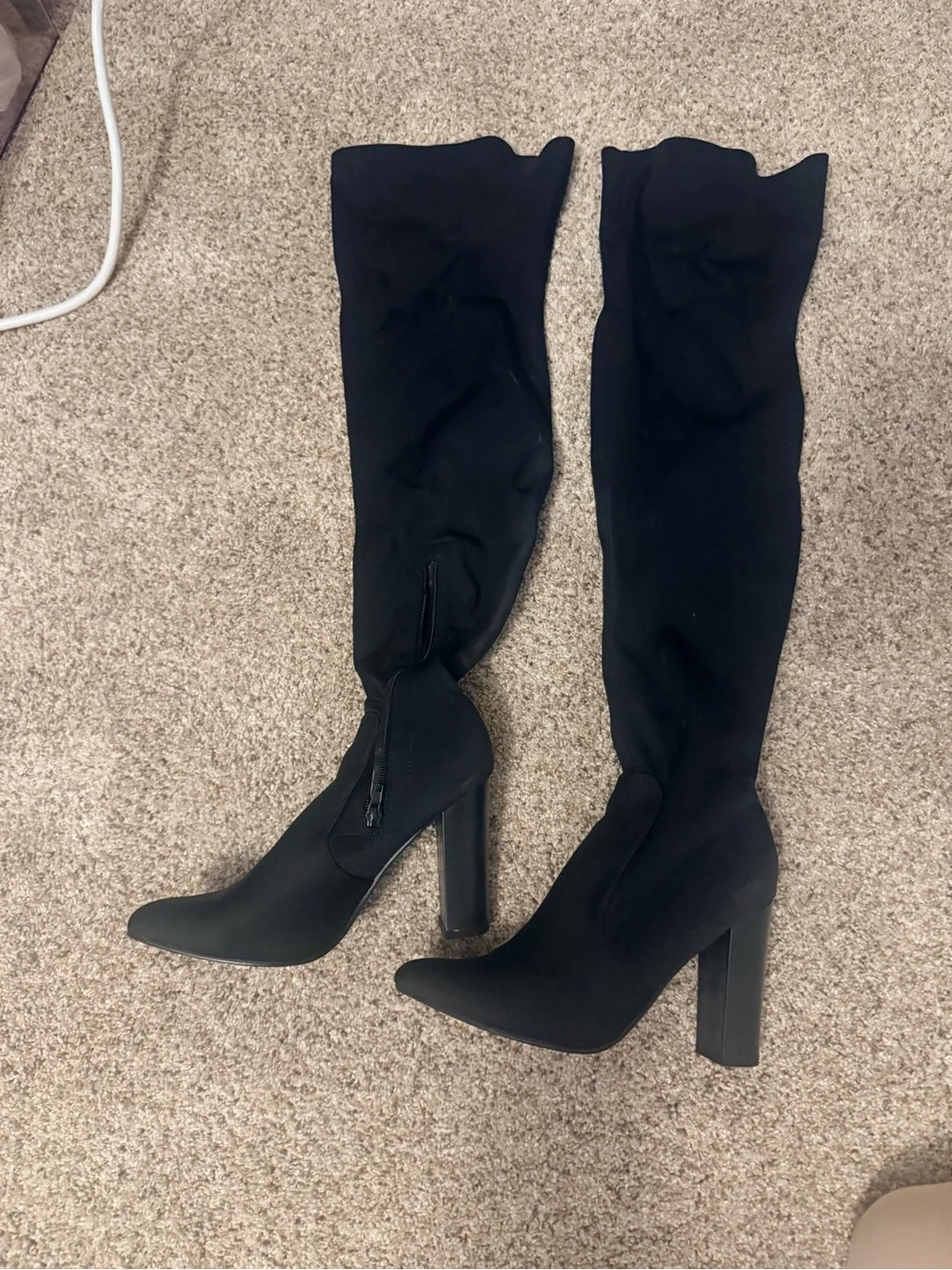 Yoki Black Over-The-Knee Stretch Block Heel Boots